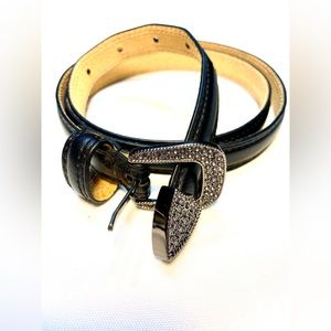 Genuine Leather man made material mixed Black Classic Belt Embellished Beaded